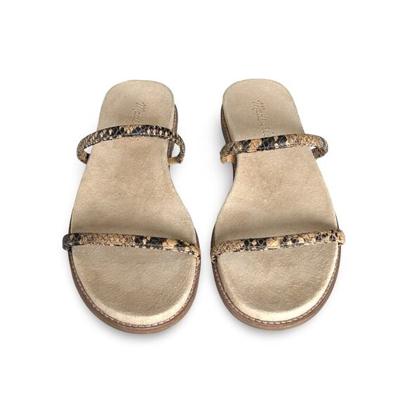 Madewell Bare Slide Sandals Size 8.5 Tan & Brown Snake Skin Pattern Flats - Picture 2 of 5